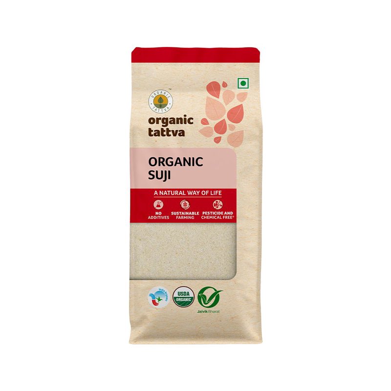 Organic Tattva Suji | Organic Semolina | Premium Rava | Fine Wheat Semolina for Everyday Cooking