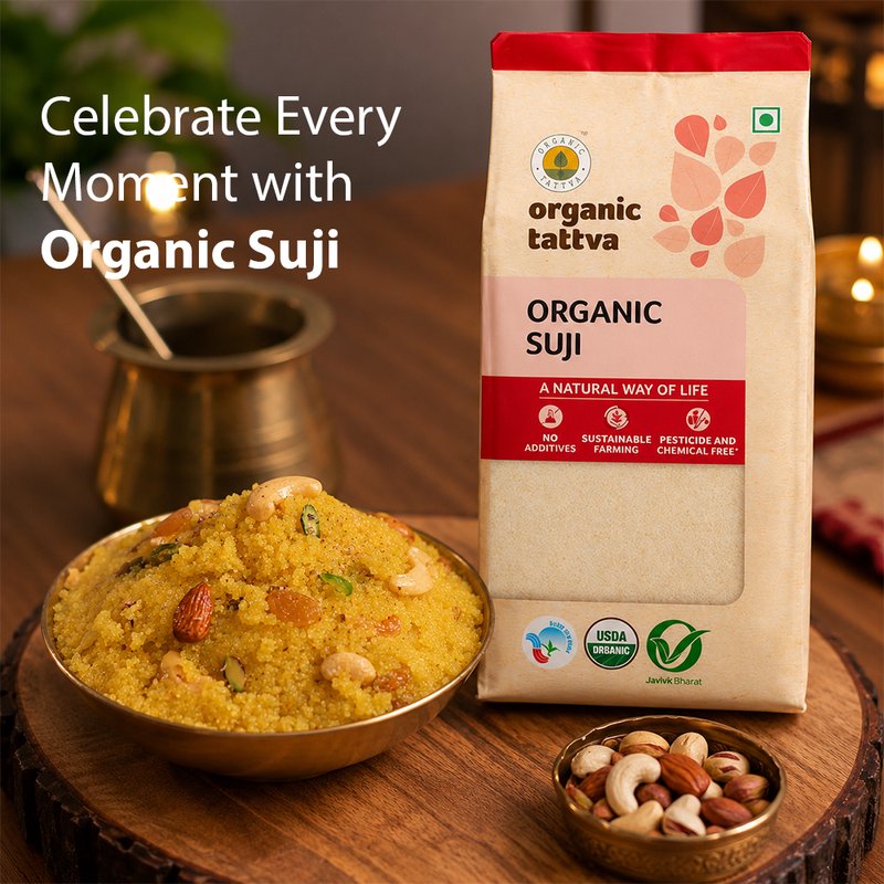 Organic Tattva Suji | Organic Semolina | Premium Rava | Fine Wheat Semolina for Everyday Cooking