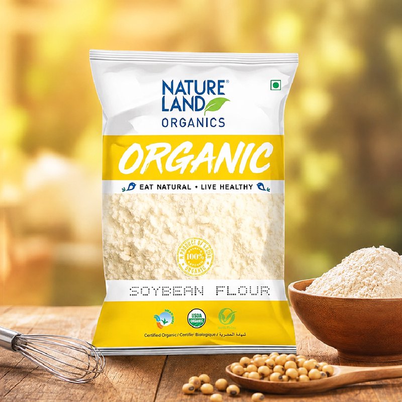 Natureland Organics Soyabean Flour 500g | 100% Organic Soya Flour | High Protein Flour for Rotis, Baking, Multigrain Atta & Everyday Cooking