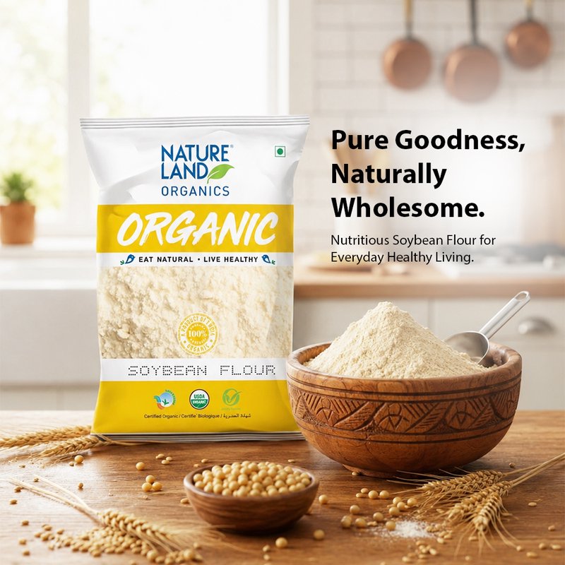 Natureland Organics Soyabean Flour 500g | 100% Organic Soya Flour | High Protein Flour for Rotis, Baking, Multigrain Atta & Everyday Cooking