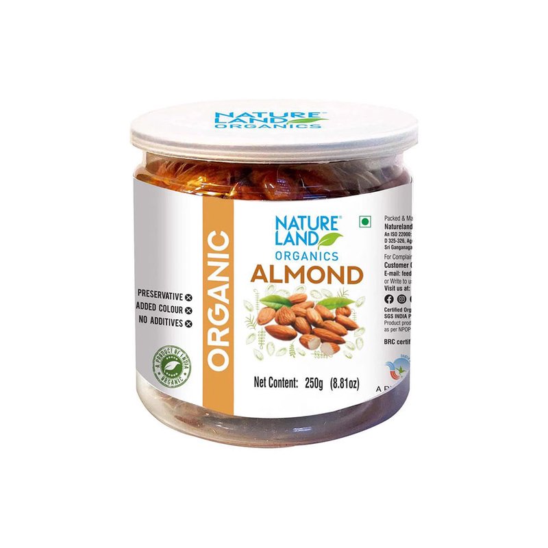 Natureland Organics Almonds 250g | Premium Organic Whole Badam | Naturally Rich in Protein, Vitamin E & Healthy Fats | Crunchy Dry Fruits for Snacking & Cooking
