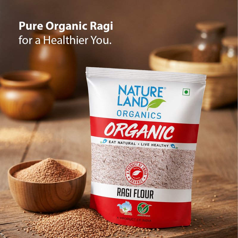 Natureland Organics Ragi Flour 500g | 100% Organic Finger Millet Flour | Naturally Rich in Calcium & Fibre for Rotis, Dosa, Porridge & Baking