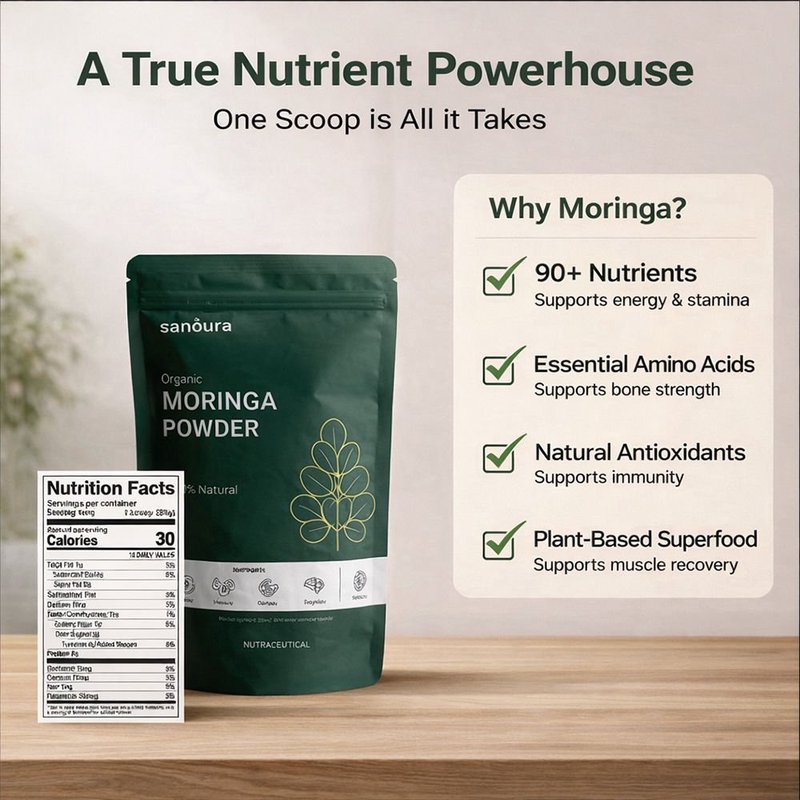 Sanoura Moringa Powder | 100% Pure Natural Superfood Powder | Rich in Vitamins, Iron & Antioxidants | Supports Immunity, Energy & Daily Wellness | Herbal Moringa Supplement for Healthy Lifestyle & Nutrition thumbnail 3