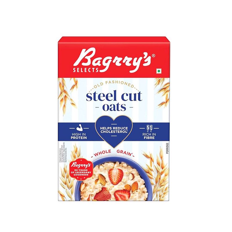 Bagrry's Steel Cut Oats 500GM | Premium Wholegrain Oats Breakfast Cereal | High Fiber & Nutritious Daily Breakfast | Perfect for Porridge, Overnight Oats & Healthy Recipes