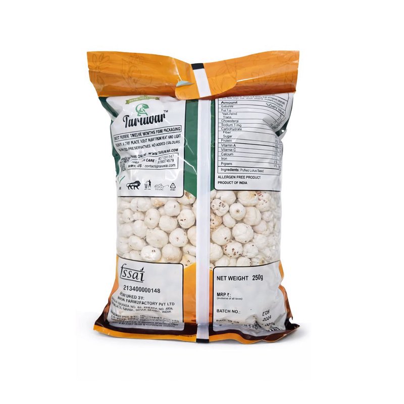 Taruwar Aarambh Makhana 250g Pouch | Premium 4+ Suta Plain Fox Nuts | Gluten-Free Superfood Snack | High Protein, Low Calorie & Fiber Rich Makhana | Healthy Roasted Snack for Daily Nutrition & Weight Management thumbnail 2