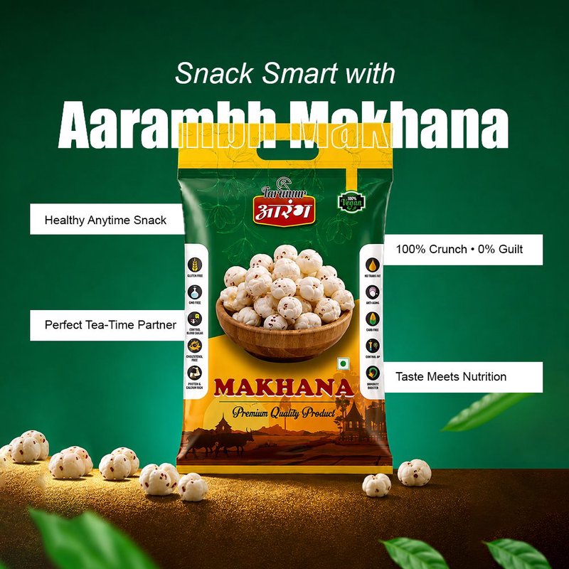 Taruwar Aarambh Makhana 250g Pouch | Premium 4+ Suta Plain Fox Nuts | Gluten-Free Superfood Snack | High Protein, Low Calorie & Fiber Rich Makhana | Healthy Roasted Snack for Daily Nutrition & Weight Management thumbnail 4
