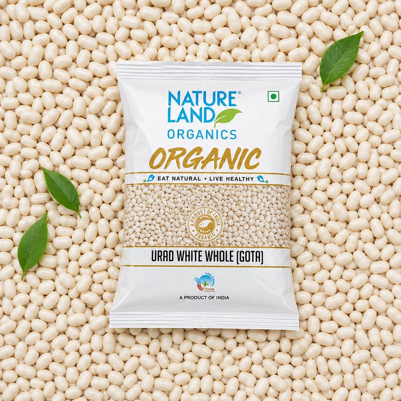 Natureland Organics Urad White Whole (Gota) 500g | 100% Organic Whole White Urad Dal | Protein & Fibre Rich Lentils | Ideal for Dal, Dosa, Idli & Traditional Recipes