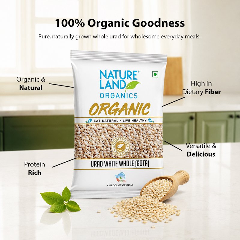 Natureland Organics Urad White Whole (Gota) 500g | 100% Organic Whole White Urad Dal | Protein & Fibre Rich Lentils | Ideal for Dal, Dosa, Idli & Traditional Recipes