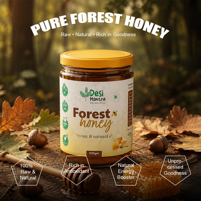 Desi Mantra Wild Forest Honey | Pure Forest-Sourced Natural Honey | No Artificial Sugar Added | Raw, Unfiltered & Naturally Rich | Perfect for Tea, Breakfast & Healthy Living thumbnail 5