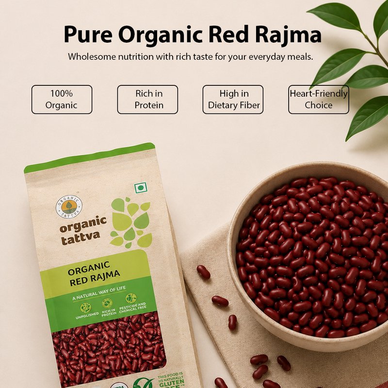 Organic Tattva Red Rajma | Organic Red Kidney Beans | High Quality Rajma | Protein and Fibre Rich Legumes for Every Day Recipes