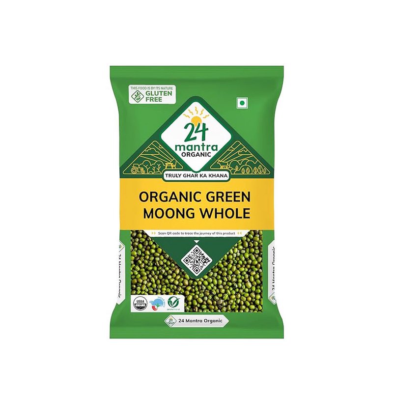 24 Mantra Organic Green Moong Whole | Whole Green Gram | Premium Moong Beans | Perfect for Sprouts, Dal & Curries