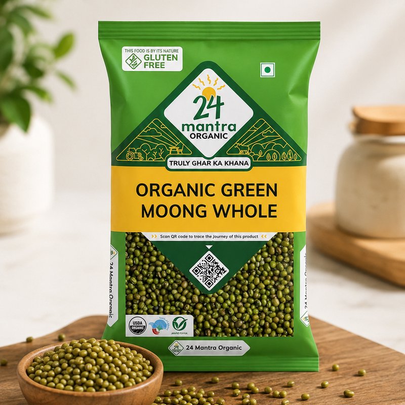 24 Mantra Organic Green Moong Whole | Whole Green Gram | Premium Moong Beans | Perfect for Sprouts, Dal & Curries