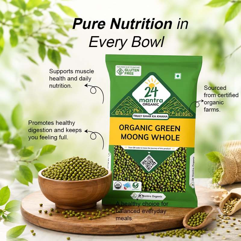 24 Mantra Organic Green Moong Whole | Whole Green Gram | Premium Moong Beans | Perfect for Sprouts, Dal & Curries
