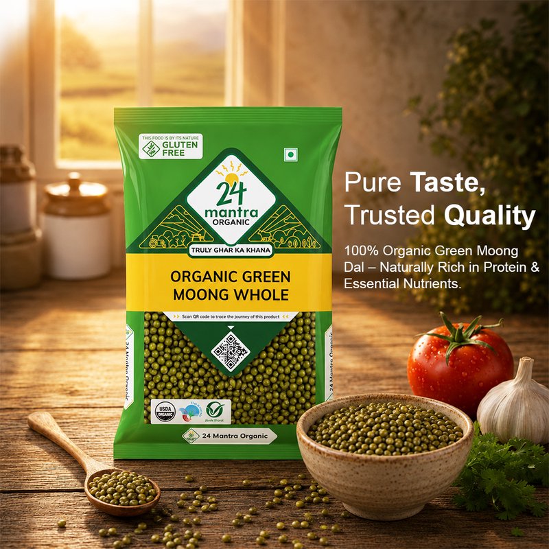 24 Mantra Organic Green Moong Whole | Whole Green Gram | Premium Moong Beans | Perfect for Sprouts, Dal & Curries