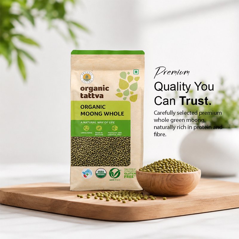 Organic Tattva Whole Moong | Organic Green Gram | Premium Whole Moong Dal | Nutritious Protein-rich Bean For Everyday Cooking