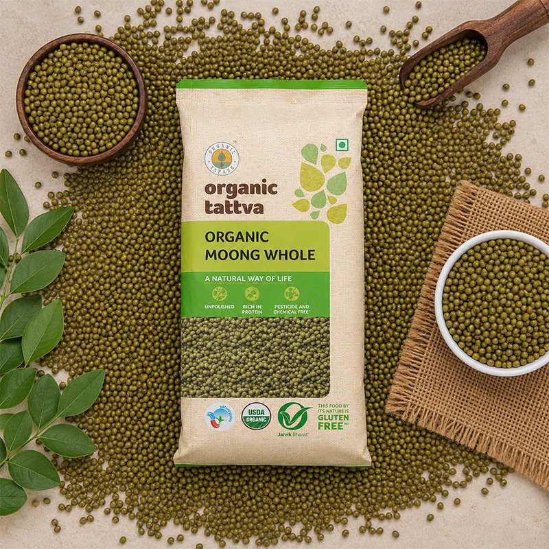 Organic Tattva Whole Moong | Organic Green Gram | Premium Whole Moong Dal | Nutritious Protein-rich Bean For Everyday Cooking