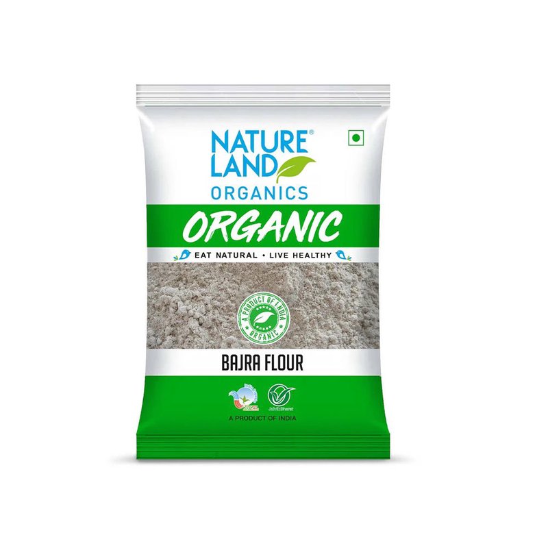 Natureland Organics Bajra Flour 500g | 100% Organic Pearl Millet Flour | Calcium, Iron & Fibre Rich Atta for Rotis, Bhakri & Traditional Recipes