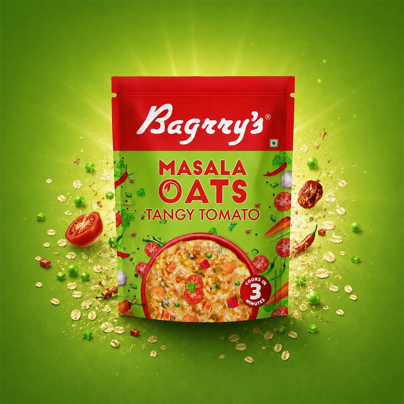 Bagrry’s Masala Oats Tangy Tomato | Instant Savory Oats Meal | High Fiber Healthy Breakfast & Snack | Delicious Tangy Tomato Flavor for Quick Daily Nutrition