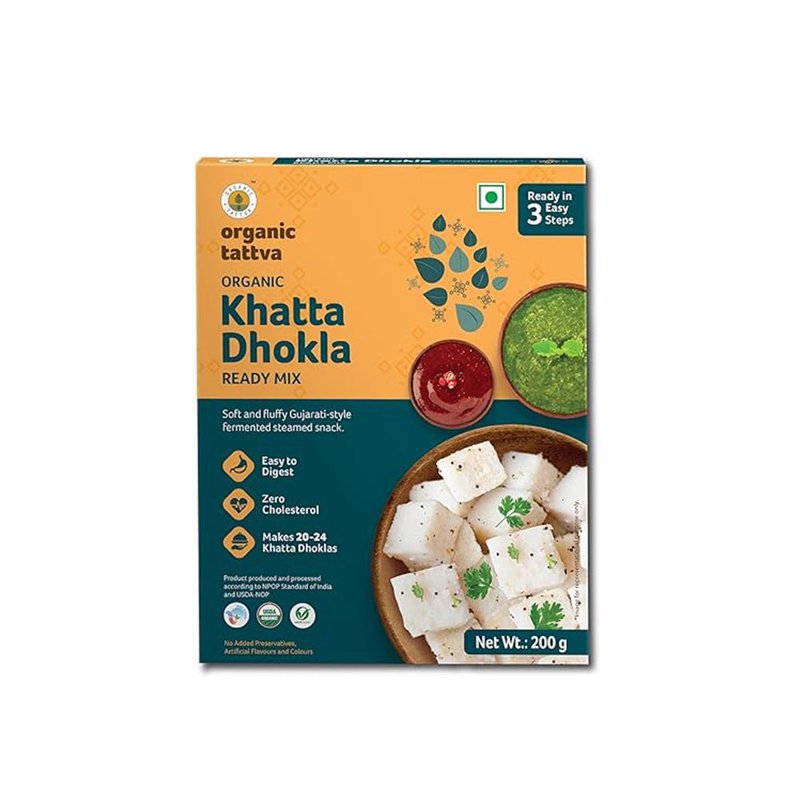 Organic Tattva Khatta Dhokla Ready Mix | Instant Khatta Dhokla Premix | Soft & Spongy Gujarati Snacks Mix