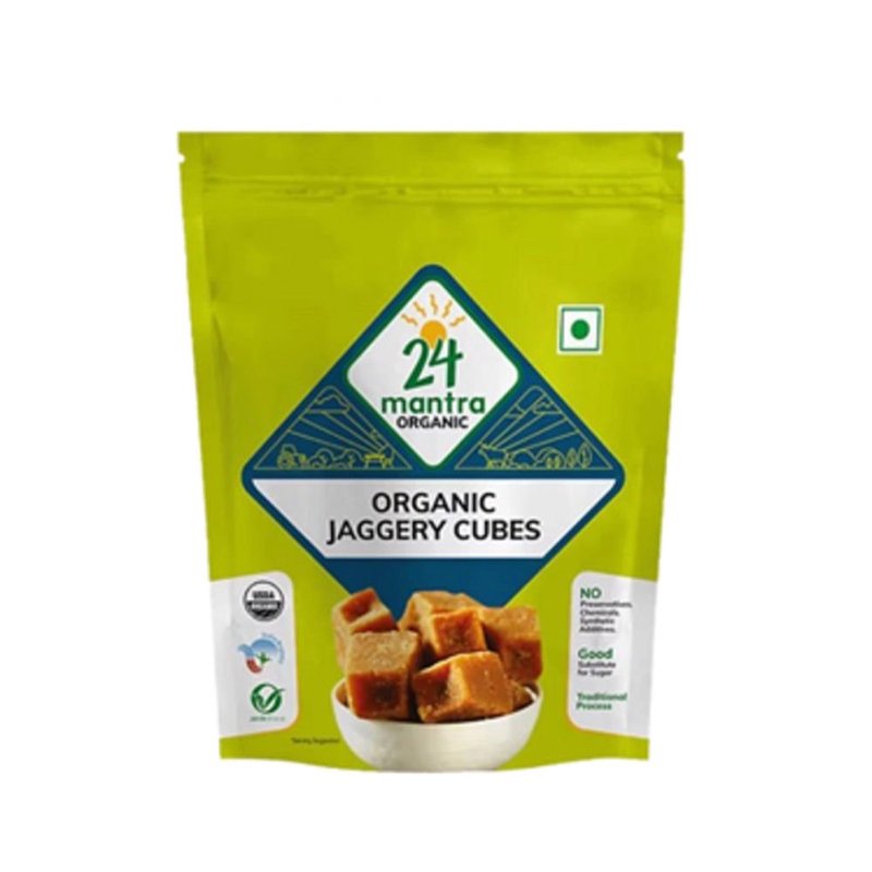 24 Mantra Organic Jaggery Cubes | Natural Cane Jaggery | Unrefined Sweetener | Perfect for Tea, Sweets & Daily Use