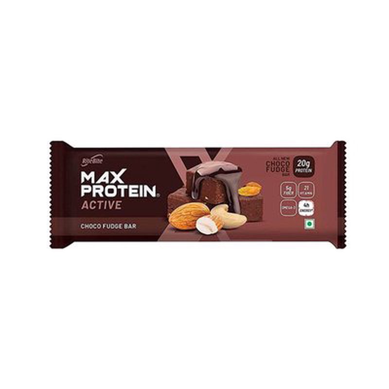 RiteBite Max Protein Active Choco Fudge Bar | 20g Protein, 5g Fibre & 21 Vitamins & Minerals | Rich Chocolate with Almonds & Cashews | Omega-3, Electrolytes & L-Glutamine | Vegetarian Protein Snack |