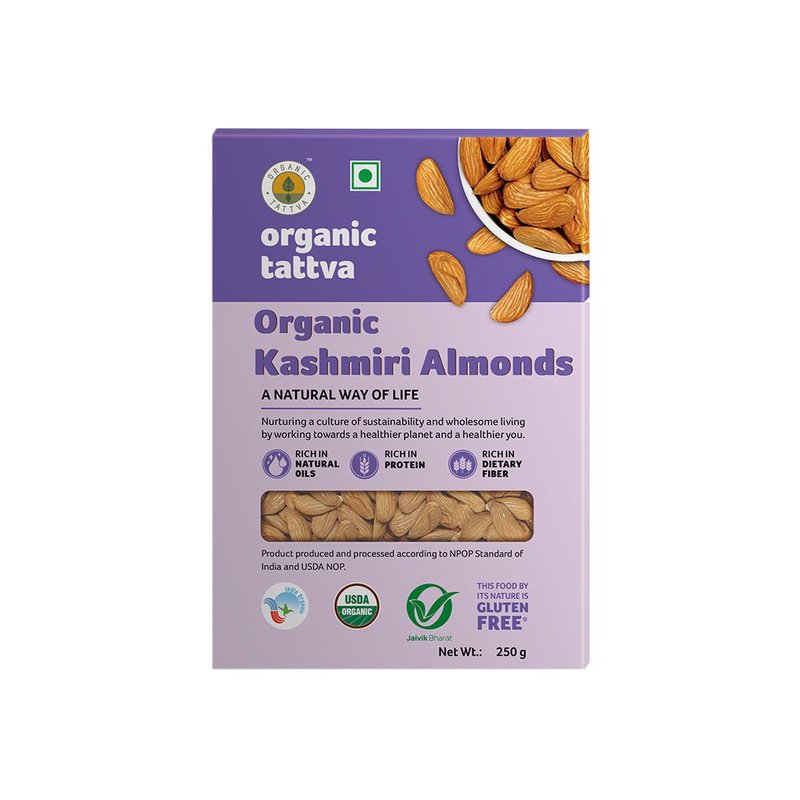 Organic Tattva Kashmiri Almonds | Premium Quality Kashmiri Badam | Pure Whole Almonds | Nutritious Dry Fruits with Crunchy Taste