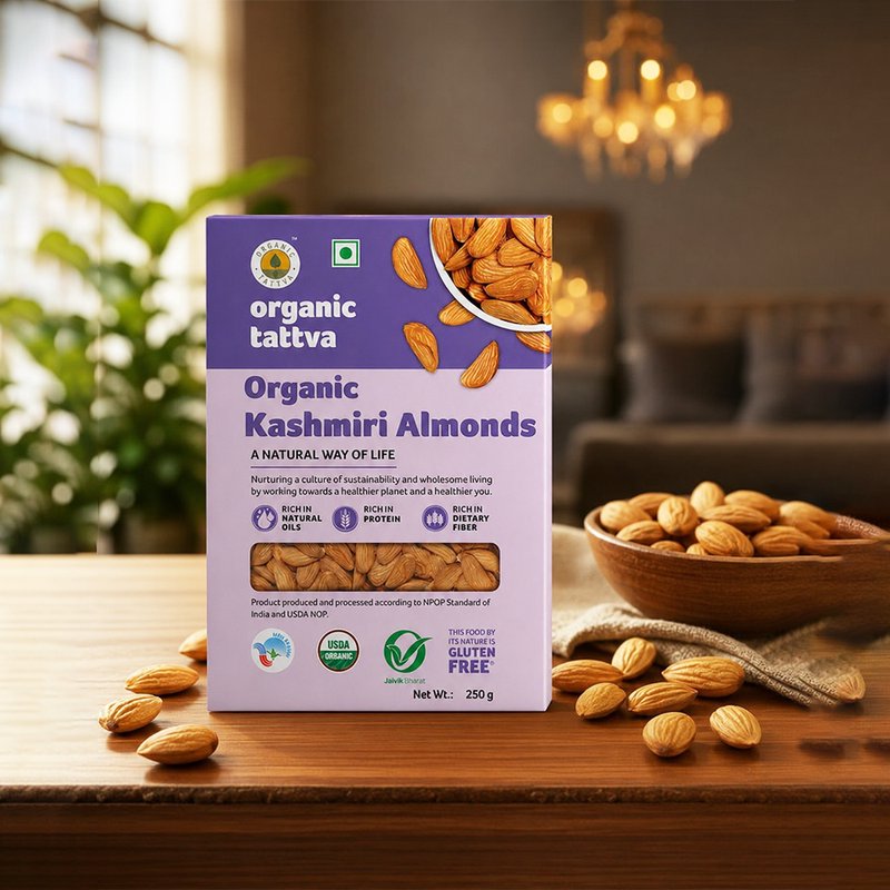 Organic Tattva Kashmiri Almonds | Premium Quality Kashmiri Badam | Pure Whole Almonds | Nutritious Dry Fruits with Crunchy Taste