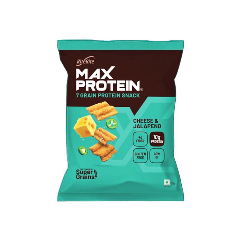 RiteBite Namkeen Cheese & Jalapeno | 7 Grain Protein Snack | High Protein | Made with 7 Nutritious Grains | Crispy & Crunchy | Ready-to-Eat | 100% Vegetarian