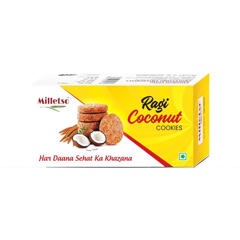 Milletso Ragi Coconut Cookies | Healthy Millet Cookies with Coconut Flavor | Fiber Rich No Maida Biscuits | Calcium & Iron Rich Ragi Snack | Crunchy Tea Time Cookies for Kids & Adults | Healthy Snacking Option