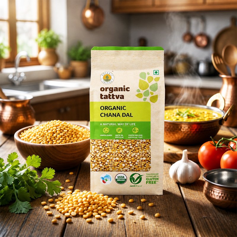 Organic Tattva Chana Dal | Organic Split Bengal Gram | Premium Chana Dal | High Protein Lentils for Indian Cooking