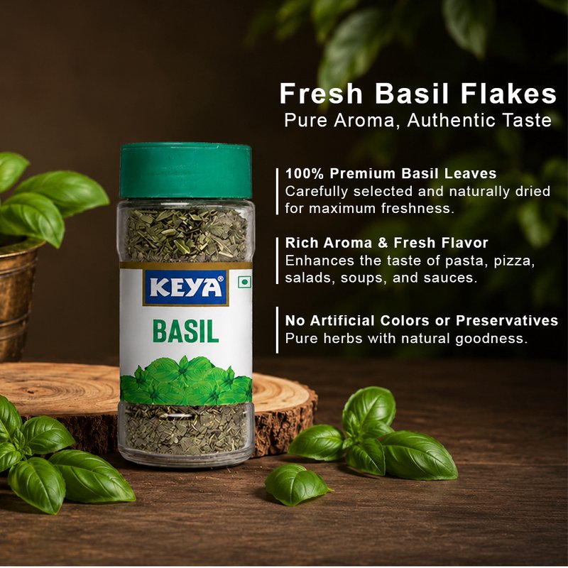 Keya Basil | Premium Dried Basil Herbs | Aromatic Italian Seasoning for Pasta, Pizza, Salads & Everyday Cooking