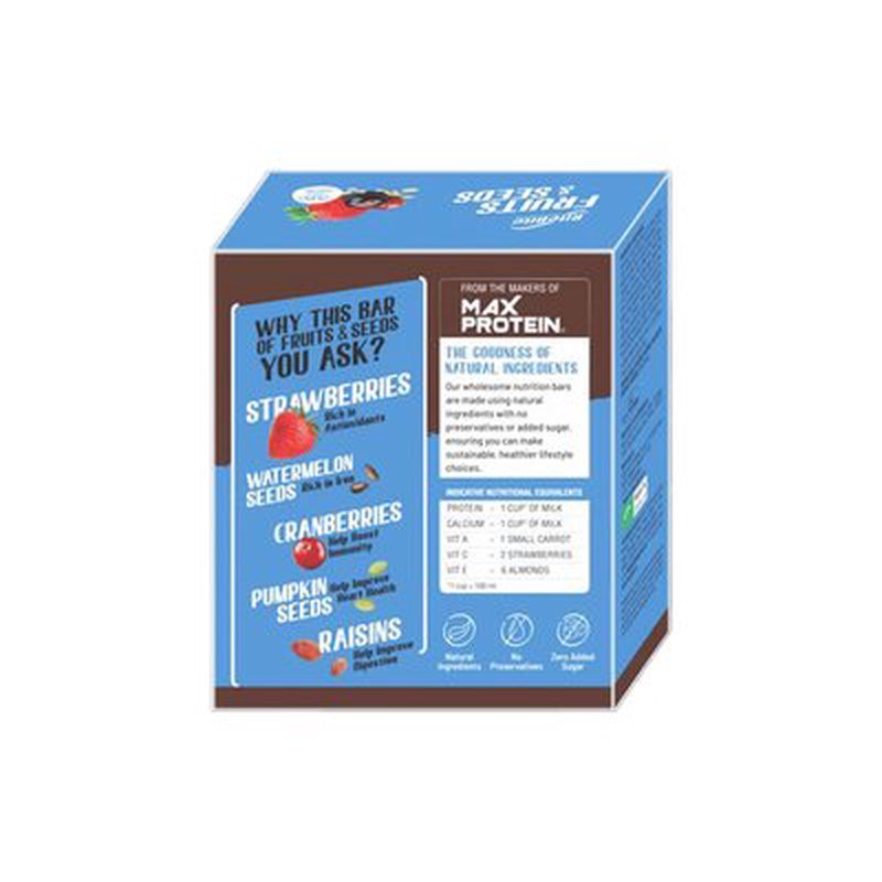 RiteBite Max Protein Multigrain Fruits & Seeds Energy Bar | Containing Strawberries & Pumpkin Seeds, Cranberries, Raisins, Chia & Flax Seeds | Oats, Quinoa & Brown Rice | Healthy Snack Option