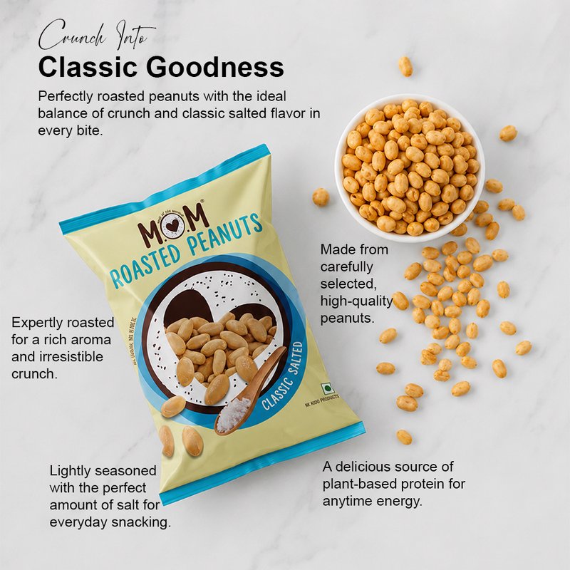 MOM Classic Salted Peanuts 160g | Salted Roasted Peanuts | Ready-to-Eat Crispy Snacks | Single-Serve Pack