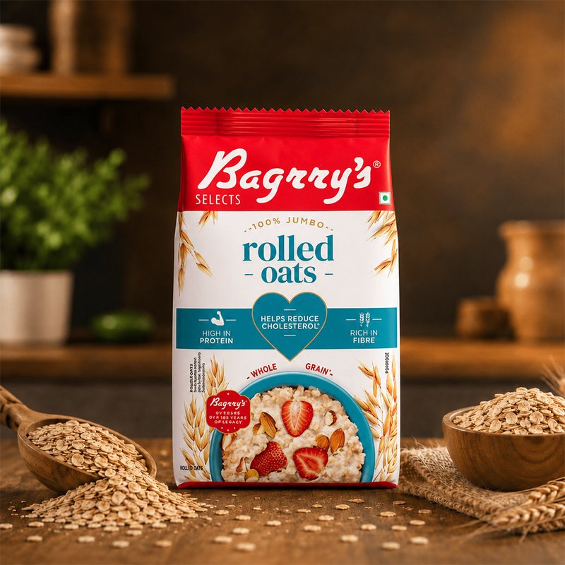 Bagrry’s Rolled Oats Jumbo 1 KG | Premium Wholegrain Breakfast Cereal | High Fiber Healthy Oats | Perfect for Porridge, Smoothies, Overnight Oats & Daily Nutrition