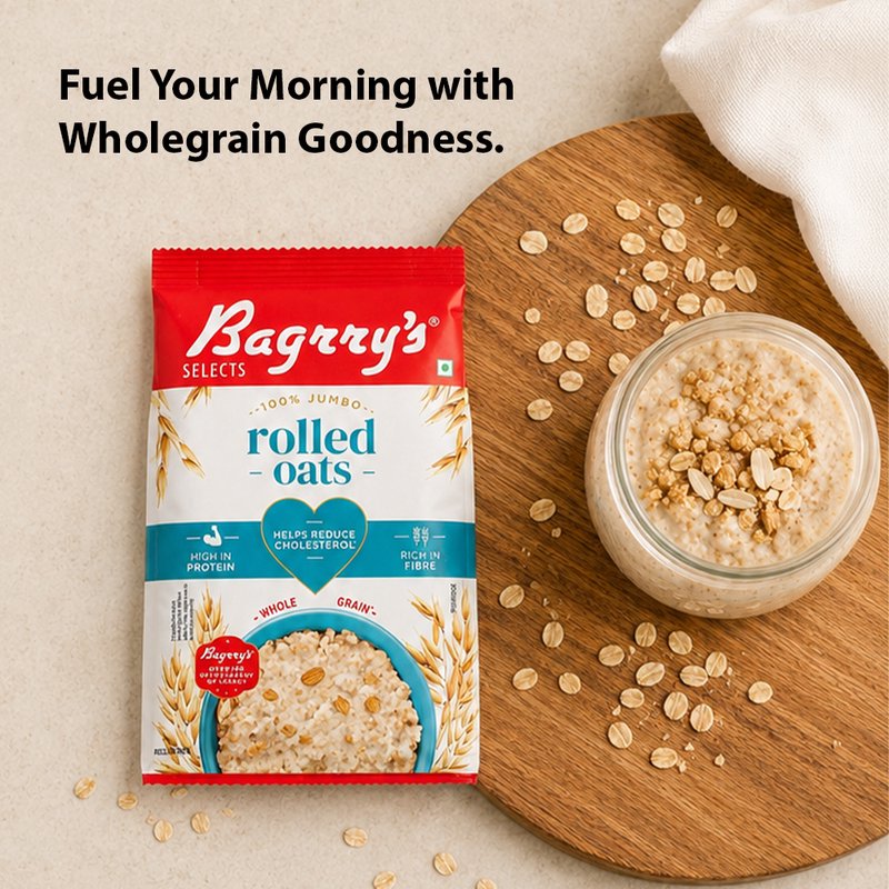 Bagrry’s Rolled Oats Jumbo 1 KG | Premium Wholegrain Breakfast Cereal | High Fiber Healthy Oats | Perfect for Porridge, Smoothies, Overnight Oats & Daily Nutrition