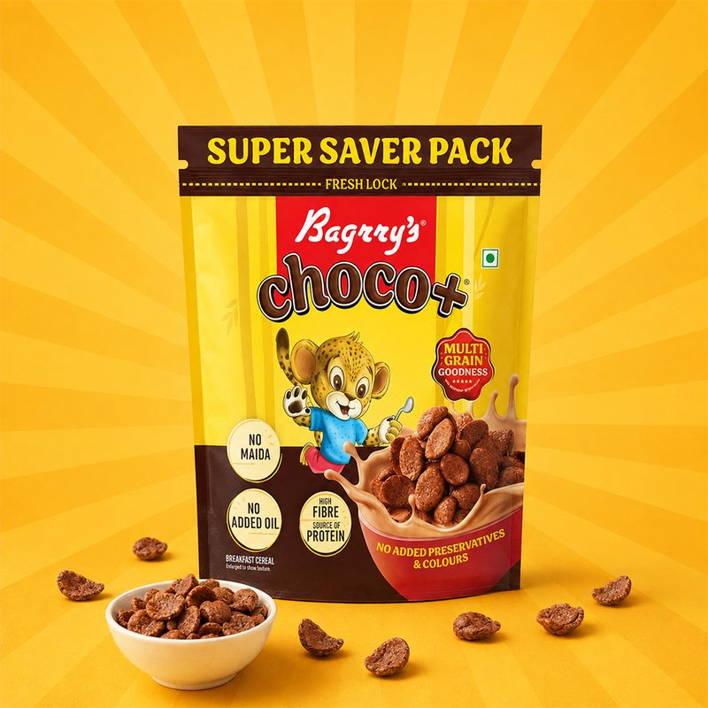 Bagrry's Choco Plus 1.2kg | Chocolate Breakfast Cereal with Whole Grains | High-Fibre Crunchy Cereal for Energy, Taste & Daily Nutrition | Family Pack