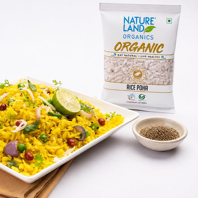 Natureland Organics Rice Poha 500g | 100% Organic Flattened Rice | Premium Thin Poha for Breakfast, Snacks & Traditional Indian Recipes