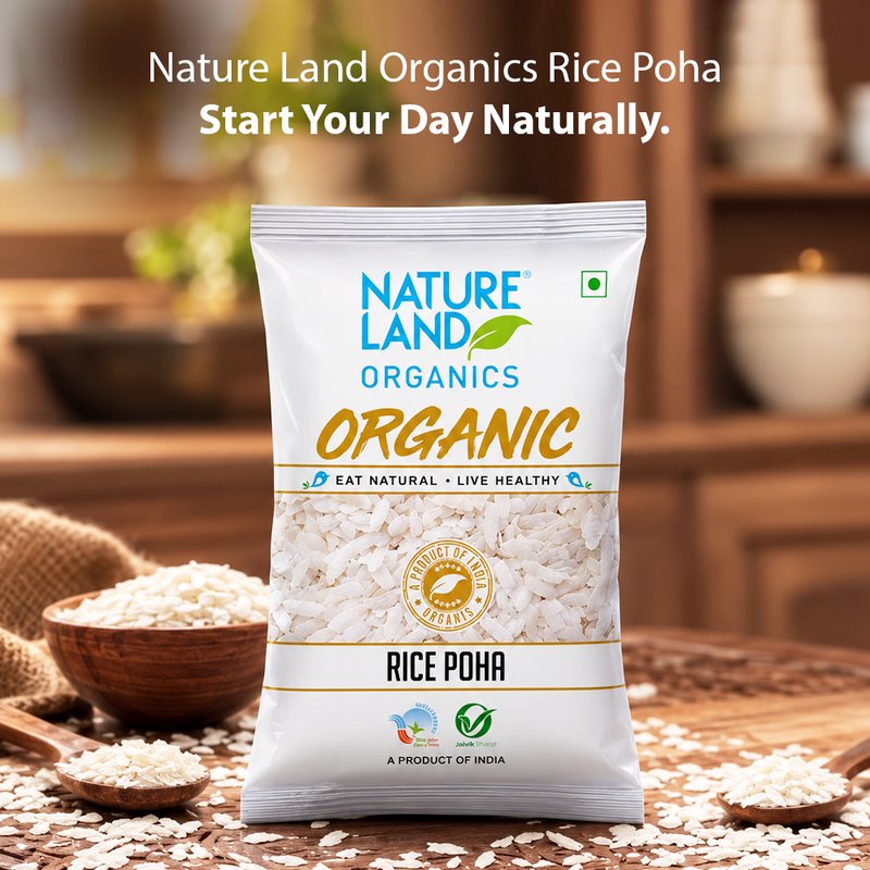Natureland Organics Rice Poha 500g | 100% Organic Flattened Rice | Premium Thin Poha for Breakfast, Snacks & Traditional Indian Recipes
