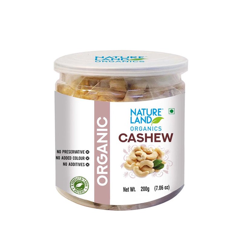 Natureland Organics Cashew Nuts 200g | 100% Organic Premium Whole Cashews (Kaju) | Protein & Healthy Fat Rich Dry Fruit for Snacking, Desserts & Cooking