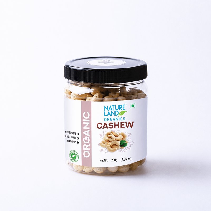 Natureland Organics Cashew Nuts 200g | 100% Organic Premium Whole Cashews (Kaju) | Protein & Healthy Fat Rich Dry Fruit for Snacking, Desserts & Cooking