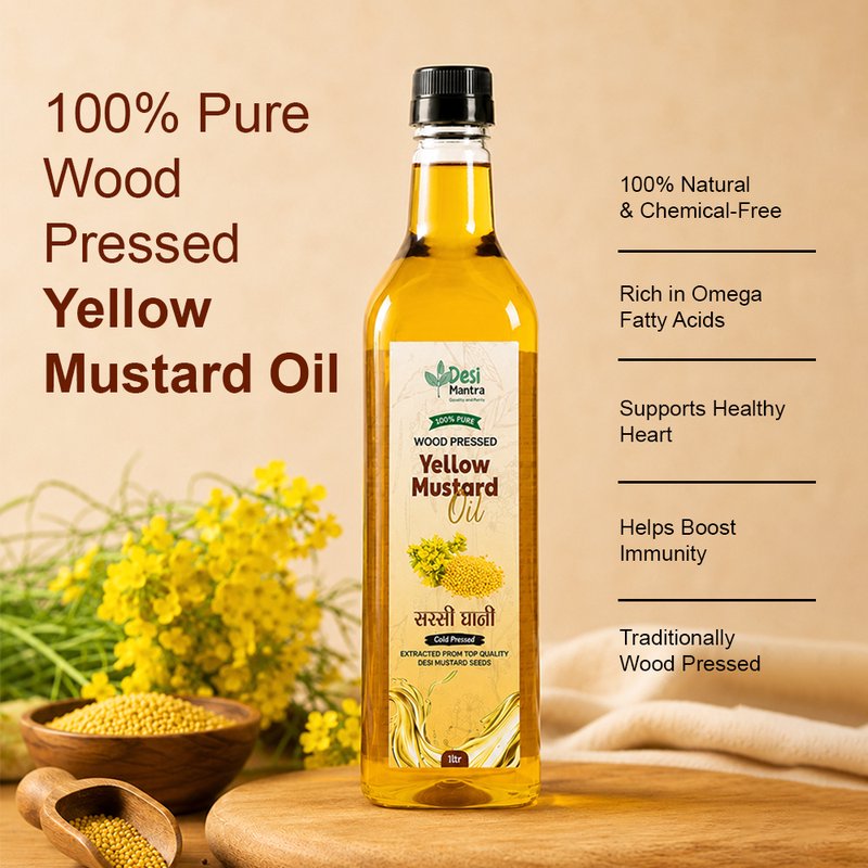 Desi Mantra Wood Pressed Yellow Mustard Oil | Cold Pressed & Naturally Extracted | Pure Kachi Ghani Mustard Oil | Rich Aroma & Traditional Taste | Ideal for Healthy Everyday Cooking thumbnail 2