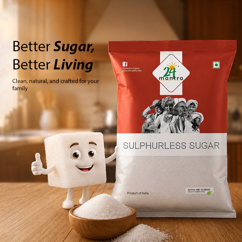 24 Mantra Organic Sulphurless Sugar | 100% Certified Organic Sugar | Chemical-Free | No Sulphur Processing | Pure & Natural Sweetener
