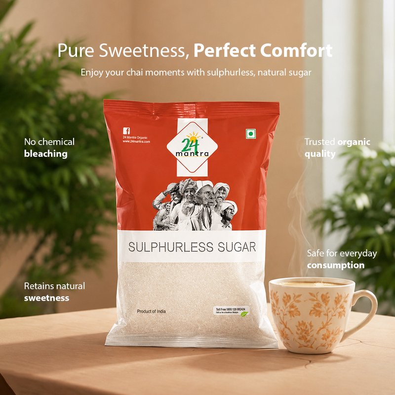 24 Mantra Organic Sulphurless Sugar | 100% Certified Organic Sugar | Chemical-Free | No Sulphur Processing | Pure & Natural Sweetener