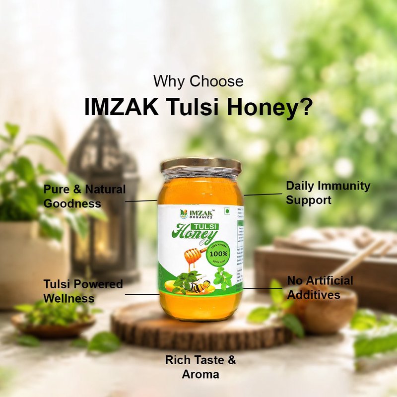 Imzak Tulsi Honey | 100% Pure Raw & Natural Honey with Tulsi | Ayurvedic Herbal Honey | Rich in Antioxidants & Natural Enzymes | Healthy Sweetener for Immunity, Digestion & Daily Wellness thumbnail 4