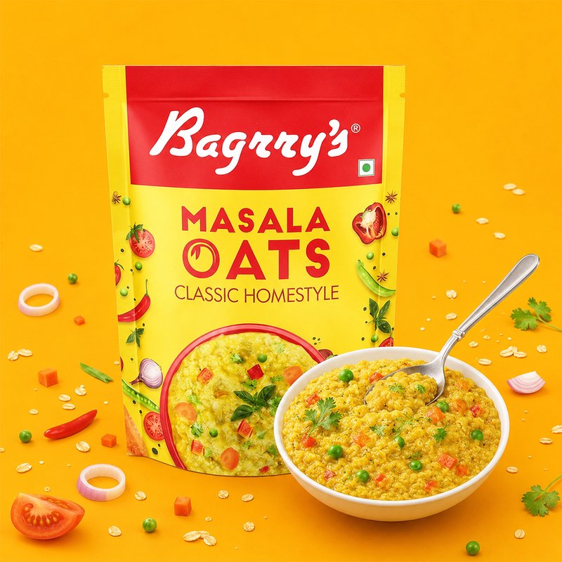 Bagrry’s Masala Oats Classic | Instant Savory Oats Meal | High Fiber Healthy Breakfast & Snack | Classic Masala Flavor for Quick Daily Nutrition