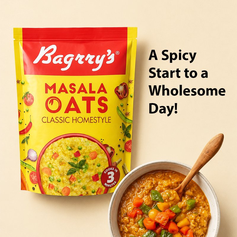 Bagrry’s Masala Oats Classic | Instant Savory Oats Meal | High Fiber Healthy Breakfast & Snack | Classic Masala Flavor for Quick Daily Nutrition