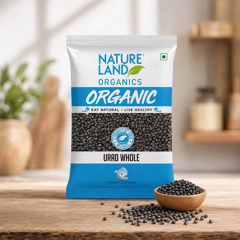 Natureland Organics Urad Whole 500g | 100% Organic Whole Black Gram | Protein & Fibre Rich Dal | Ideal for Dal Makhani, Curries & Everyday Cooking