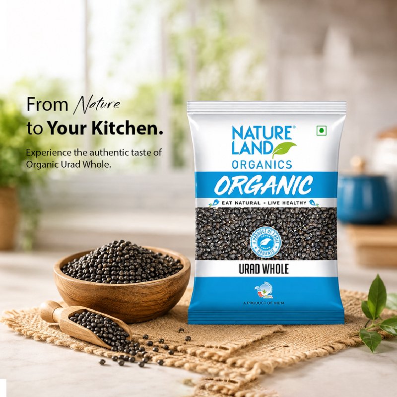 Natureland Organics Urad Whole 500g | 100% Organic Whole Black Gram | Protein & Fibre Rich Dal | Ideal for Dal Makhani, Curries & Everyday Cooking