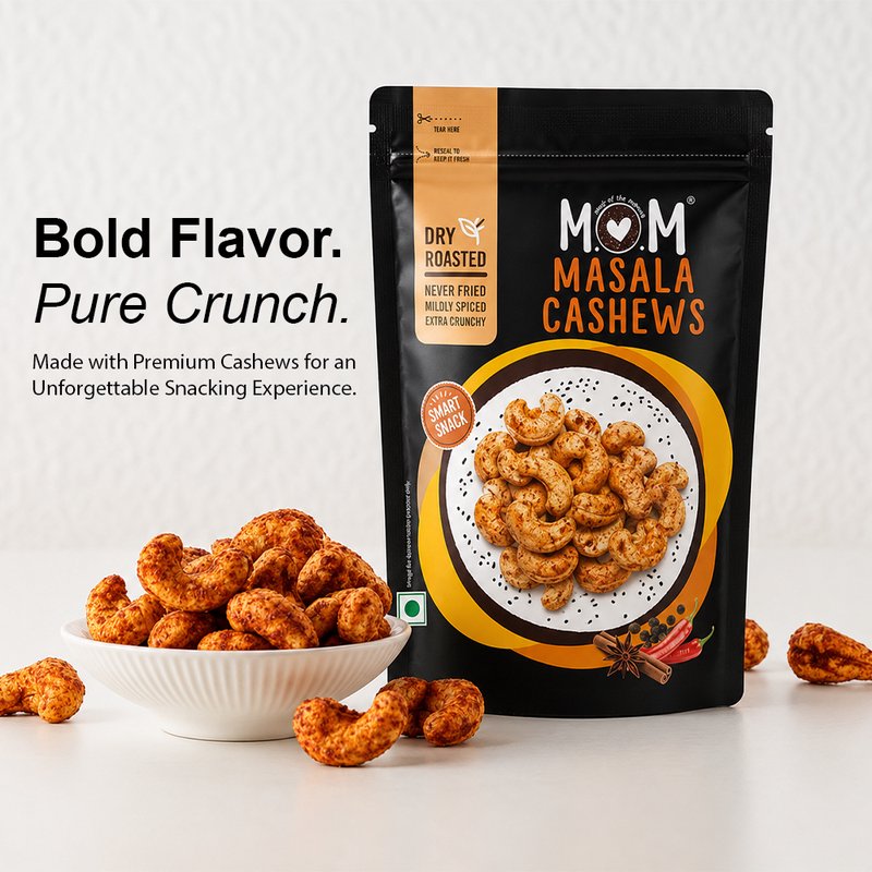 MOM Masala Cashews 42g | Spicy Roasted Kaju | Ready-to-Eat Crunchy Snack | Single-Serve Pack