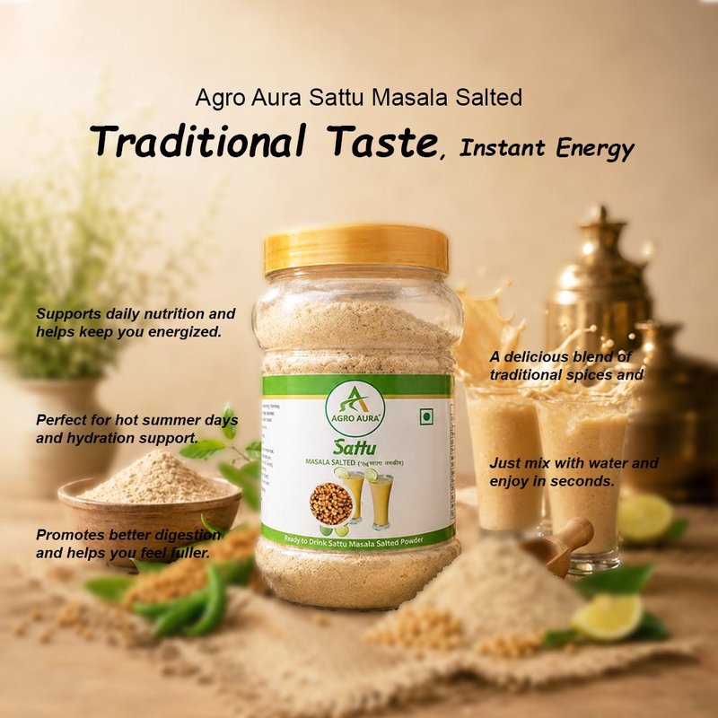 Agro Aura Sattu Masala Salted Premix | Instant Sattu Drink Mix | High Protein & Fibre | Traditional Bihar Style Beverage | Natural Energy Booster | Ready to Drink | 500g Pack Of 2 thumbnail 3